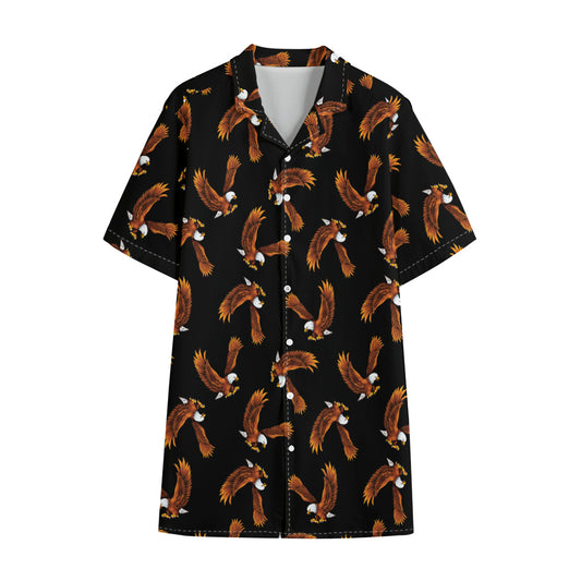White And Brown Eagle Pattern Print Cotton Hawaiian Shirt