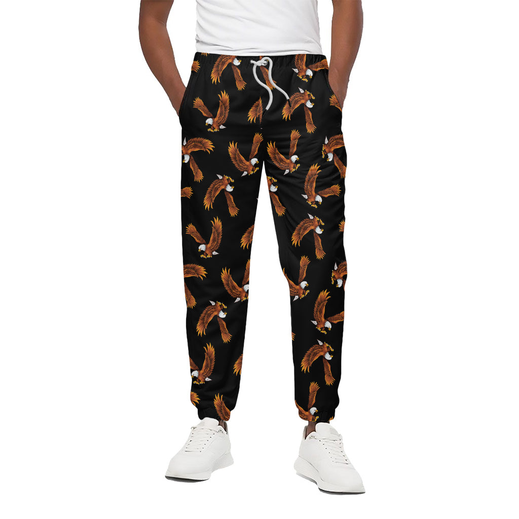 White And Brown Eagle Pattern Print Cotton Pants
