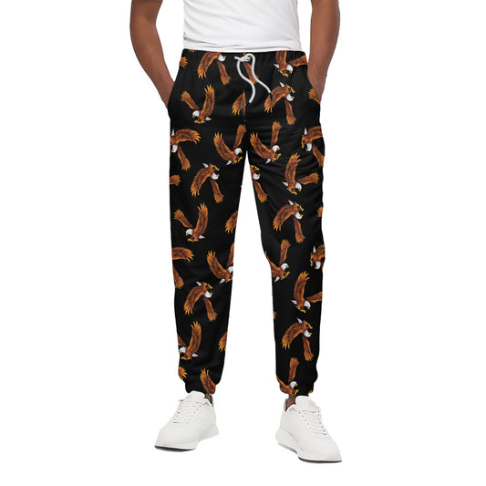 White And Brown Eagle Pattern Print Cotton Pants