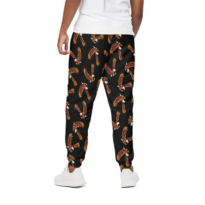 White And Brown Eagle Pattern Print Cotton Pants