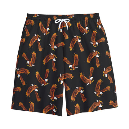 White And Brown Eagle Pattern Print Cotton Shorts
