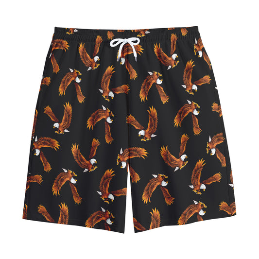 White And Brown Eagle Pattern Print Cotton Shorts