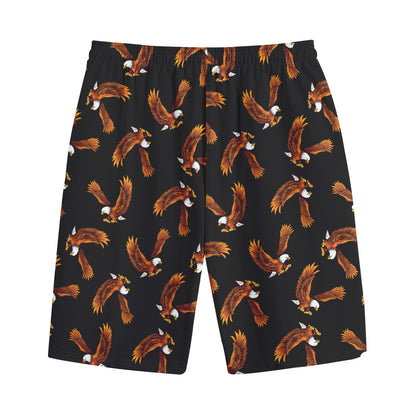 White And Brown Eagle Pattern Print Cotton Shorts