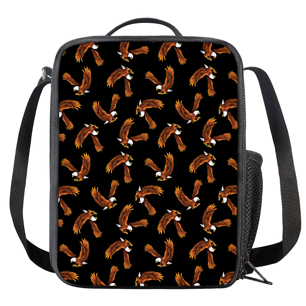 White And Brown Eagle Pattern Print Crossbody Lunch Bag