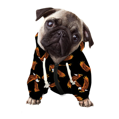 White And Brown Eagle Pattern Print Dog Zip Up Hoodie