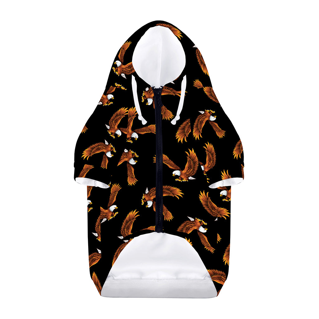 White And Brown Eagle Pattern Print Dog Zip Up Hoodie