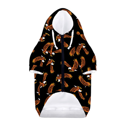 White And Brown Eagle Pattern Print Dog Zip Up Hoodie