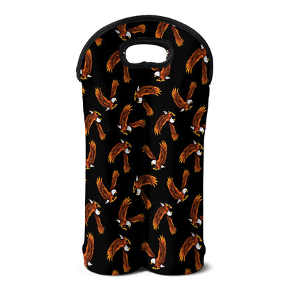 White And Brown Eagle Pattern Print Double Neoprene Wine Tote