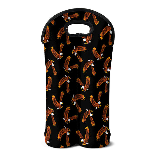 White And Brown Eagle Pattern Print Double Neoprene Wine Tote