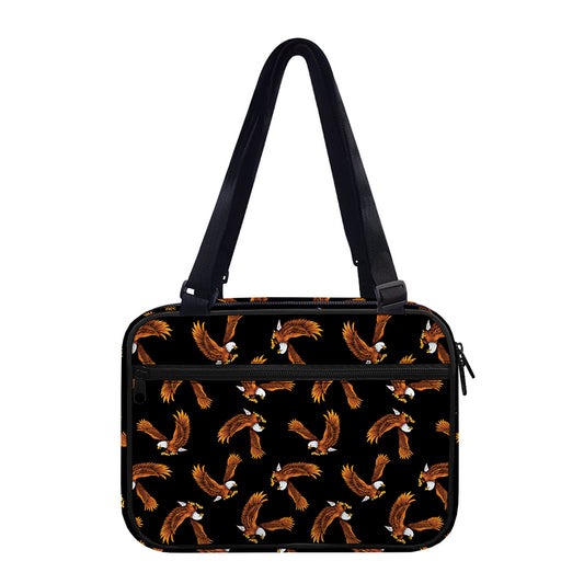 White And Brown Eagle Pattern Print Double Strap Bible Bag
