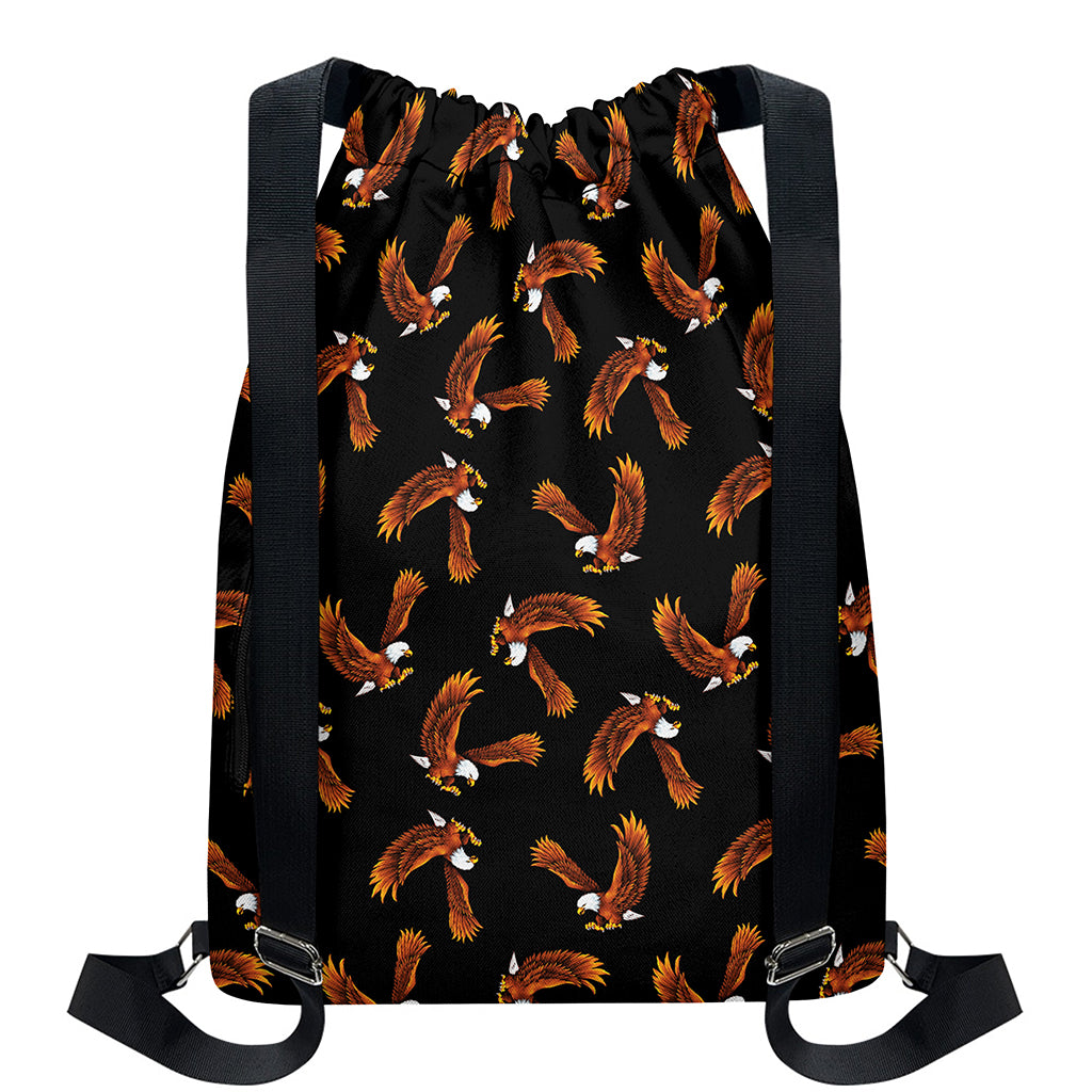 White And Brown Eagle Pattern Print Drawstring Backpack