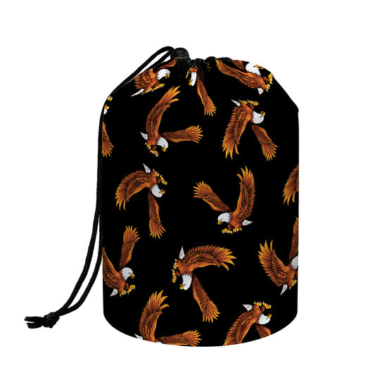 White And Brown Eagle Pattern Print Drawstring Makeup Bag