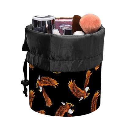 White And Brown Eagle Pattern Print Drawstring Makeup Bag
