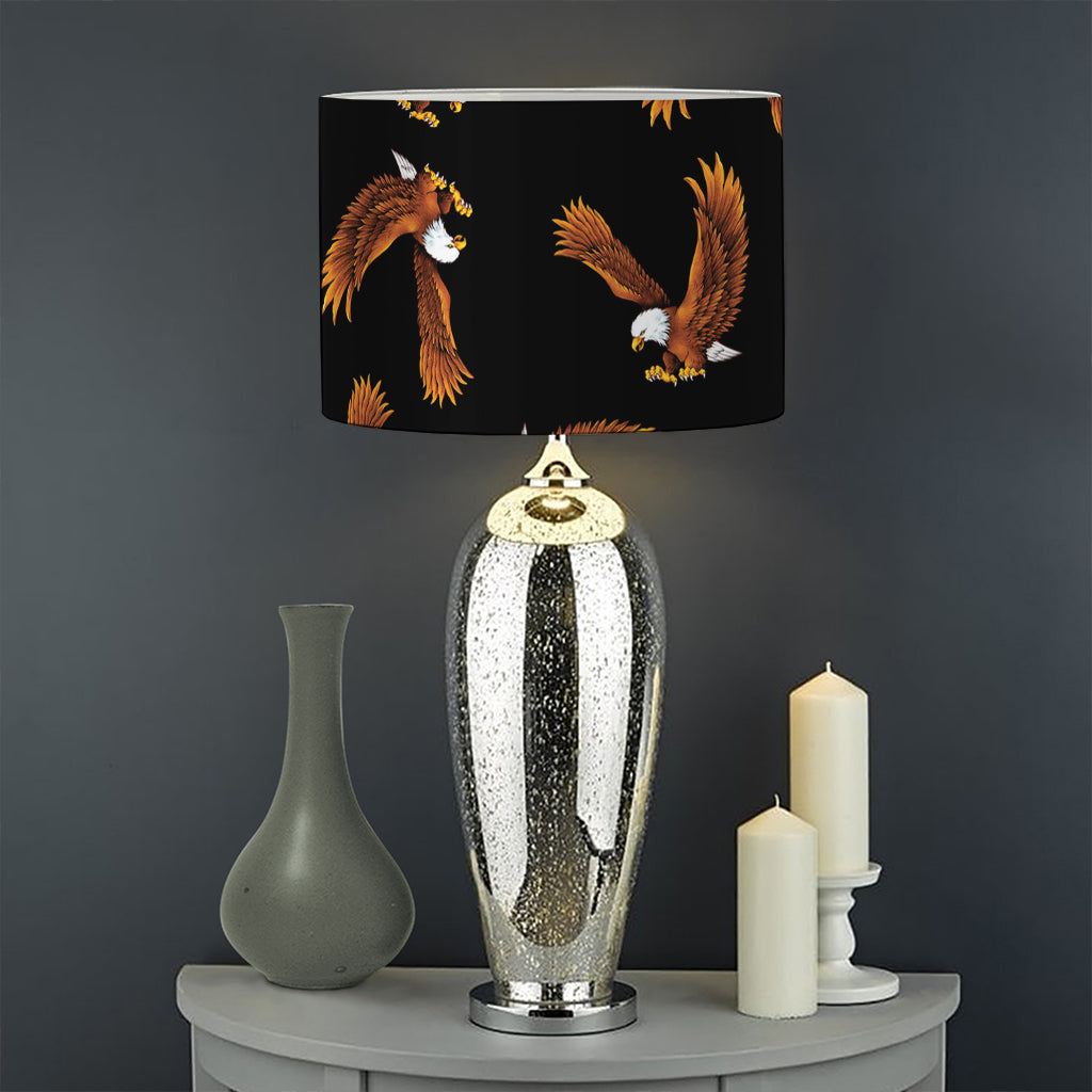 White And Brown Eagle Pattern Print Drum Lamp Shade