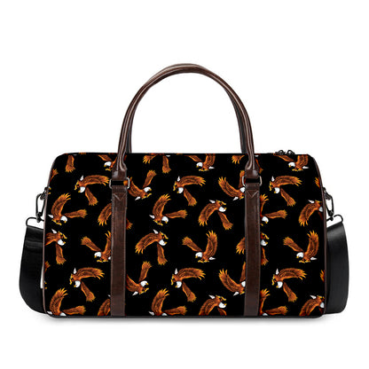 White And Brown Eagle Pattern Print Duffle Bag