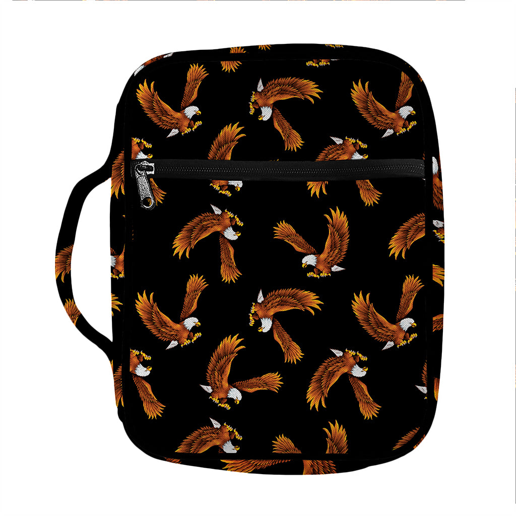 White And Brown Eagle Pattern Print Front Pocket Bible Bag
