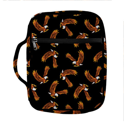 White And Brown Eagle Pattern Print Front Pocket Bible Bag