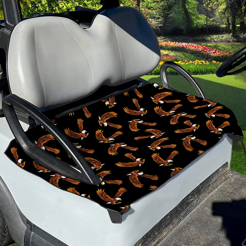 White And Brown Eagle Pattern Print Golf Cart Seat Cover