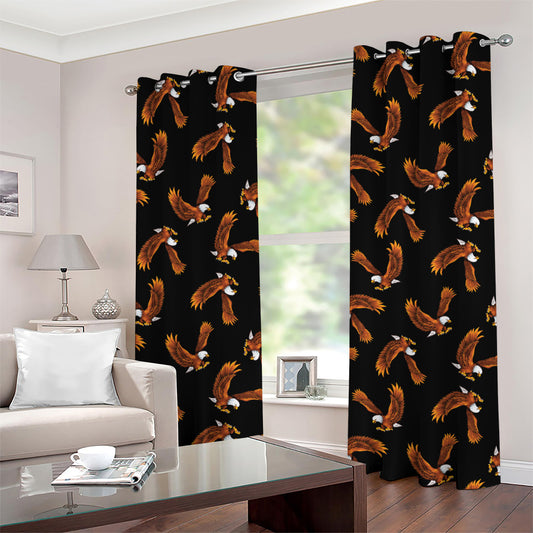 White And Brown Eagle Pattern Print Grommet Curtains
