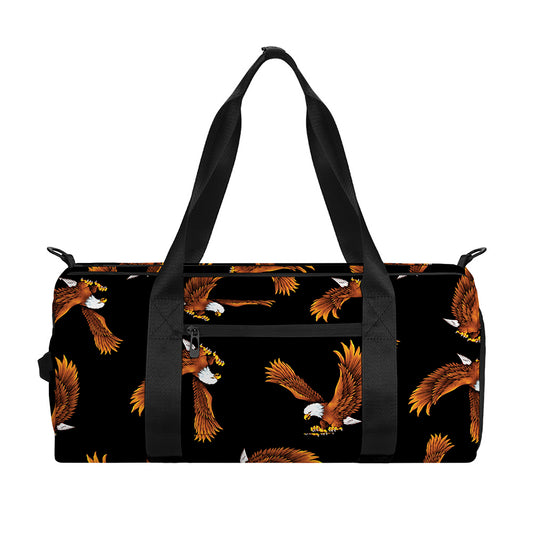 White And Brown Eagle Pattern Print Gym Bag