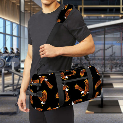 White And Brown Eagle Pattern Print Gym Bag