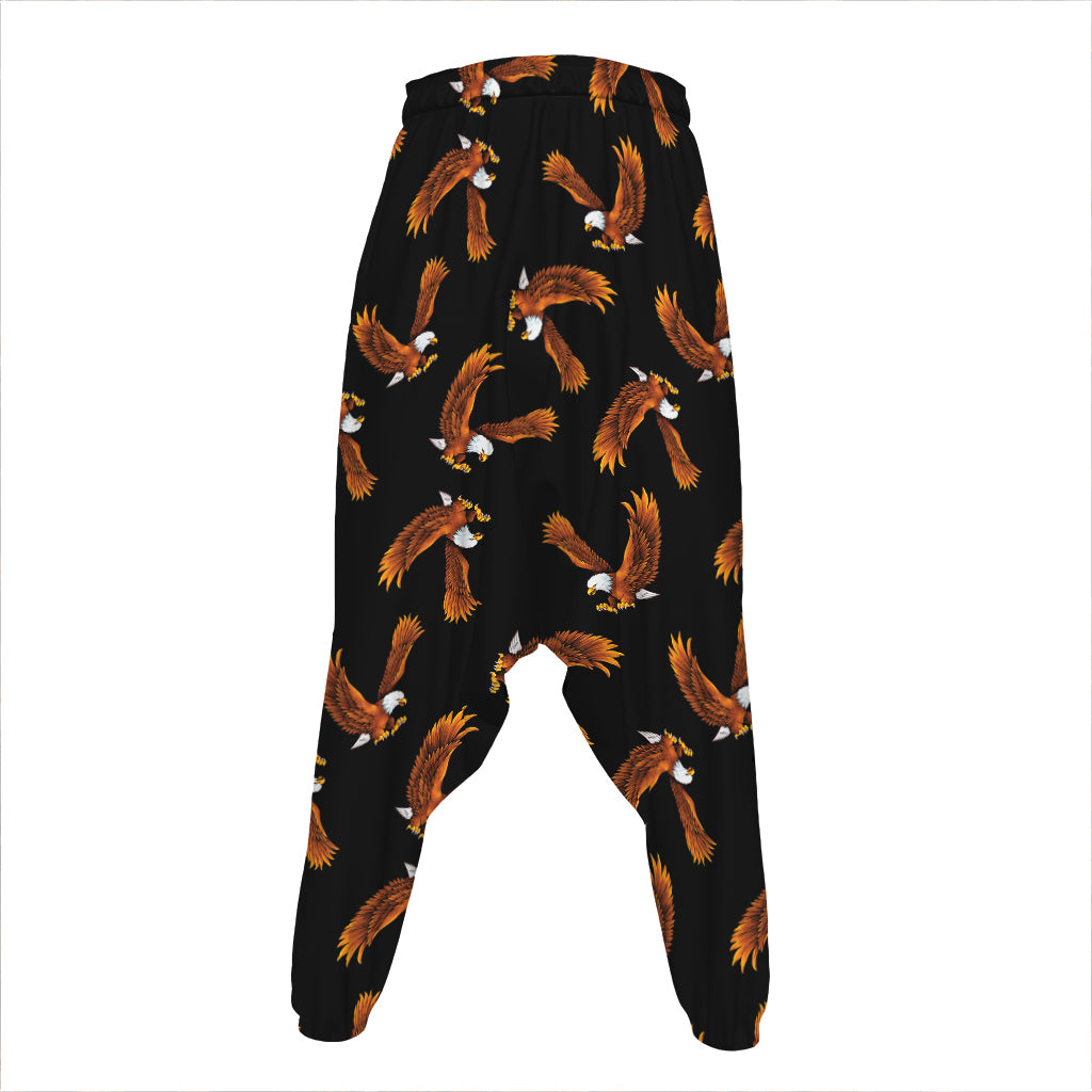 White And Brown Eagle Pattern Print Hammer Pants