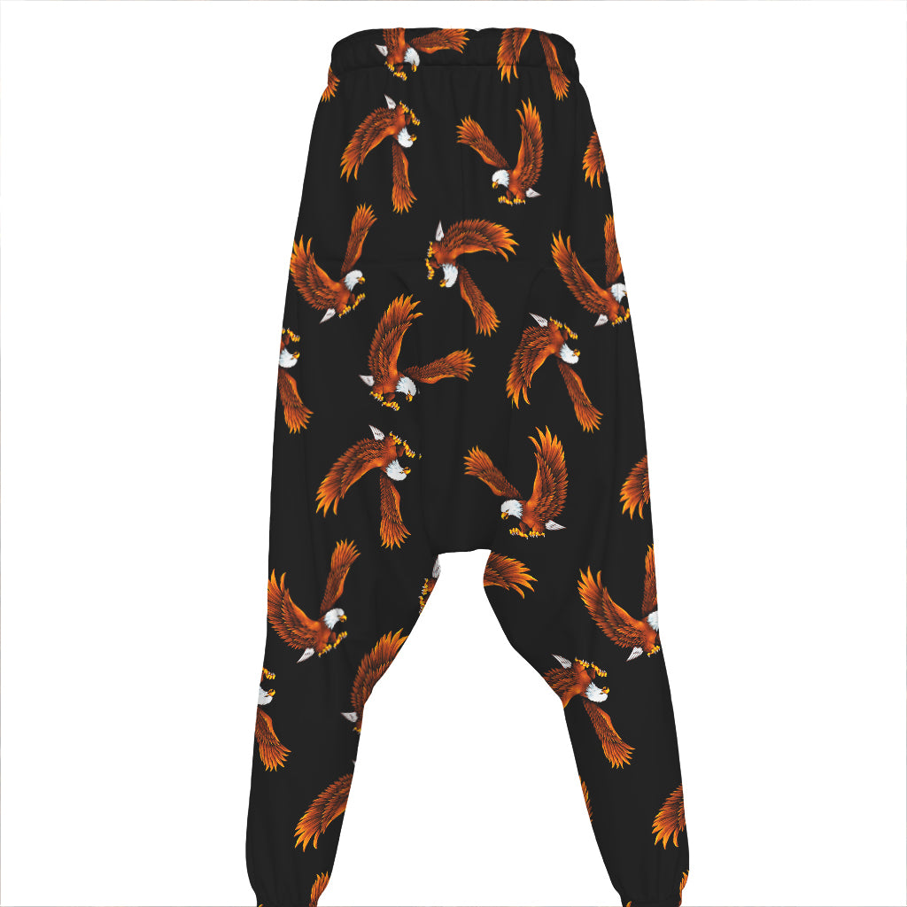 White And Brown Eagle Pattern Print Hammer Pants