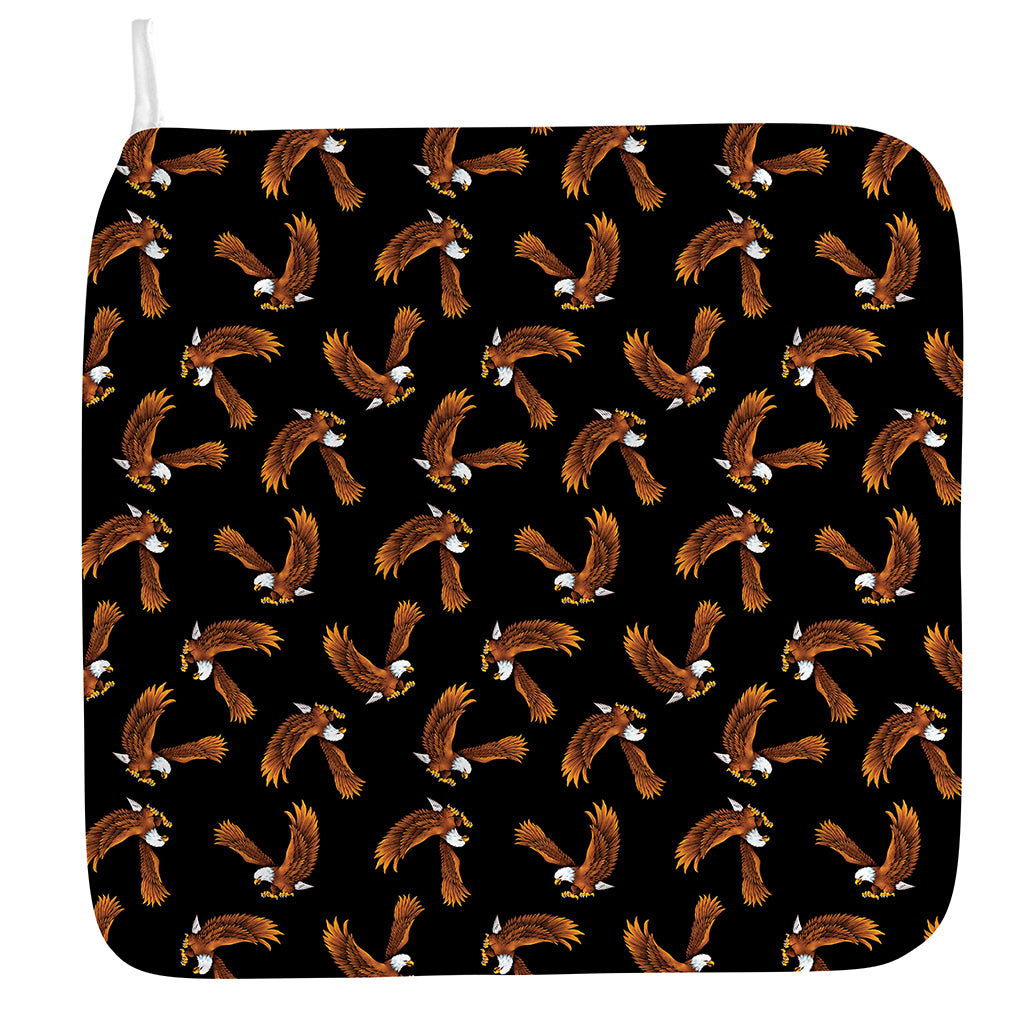 White And Brown Eagle Pattern Print Hand Towel