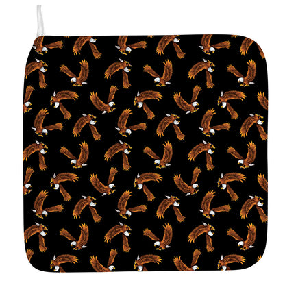 White And Brown Eagle Pattern Print Hand Towel