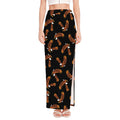 White And Brown Eagle Pattern Print High Slit Maxi Skirt