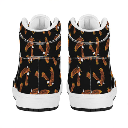 White And Brown Eagle Pattern Print High Top Leather Sneakers