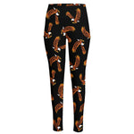 White And Brown Eagle Pattern Print High-Waisted Pocket Leggings