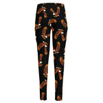 White And Brown Eagle Pattern Print High-Waisted Pocket Leggings