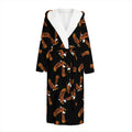 White And Brown Eagle Pattern Print Hooded Bathrobe