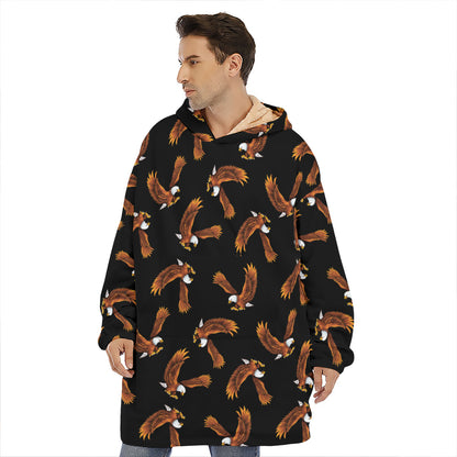 White And Brown Eagle Pattern Print Hoodie Blanket