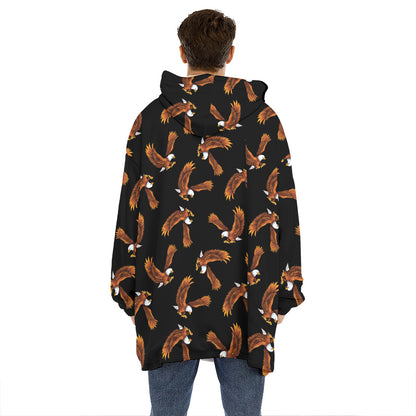 White And Brown Eagle Pattern Print Hoodie Blanket