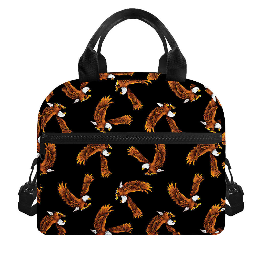 White And Brown Eagle Pattern Print Insulated Lunch Bag