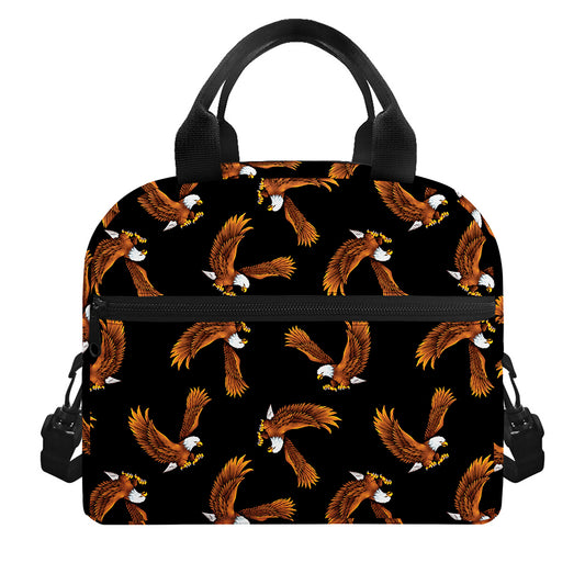 White And Brown Eagle Pattern Print Insulated Lunch Bag