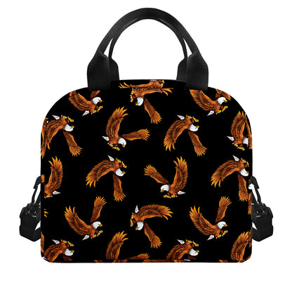 White And Brown Eagle Pattern Print Insulated Lunch Bag