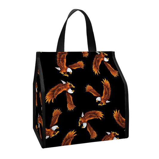 White And Brown Eagle Pattern Print Insulated Lunch Tote