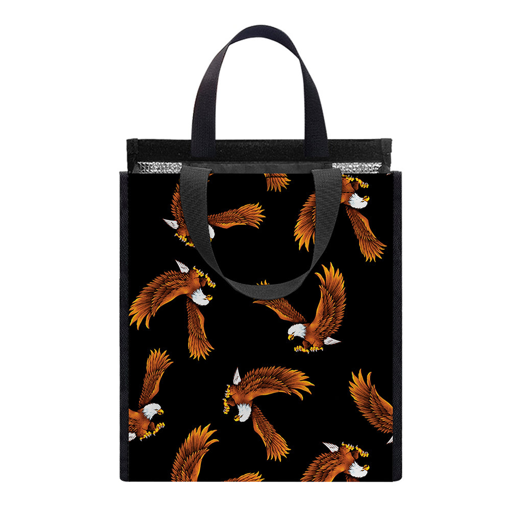 White And Brown Eagle Pattern Print Insulated Lunch Tote