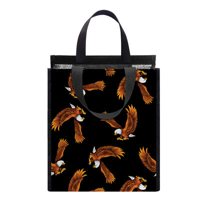 White And Brown Eagle Pattern Print Insulated Lunch Tote
