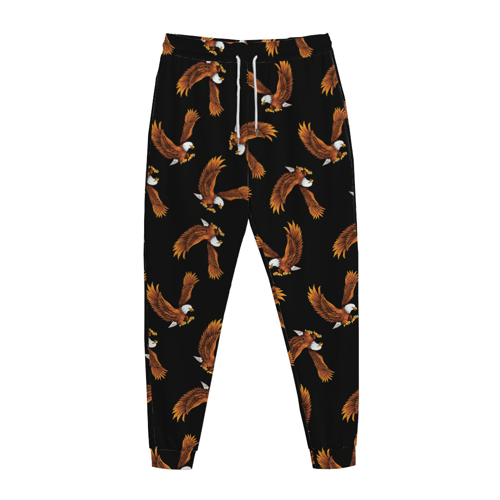 White And Brown Eagle Pattern Print Jogger Pants
