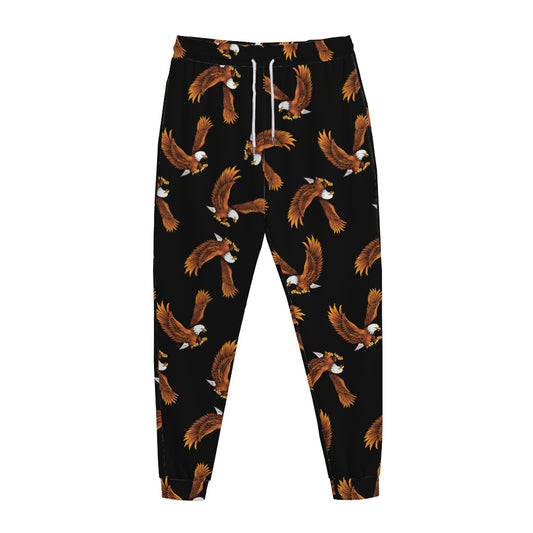 White And Brown Eagle Pattern Print Jogger Pants