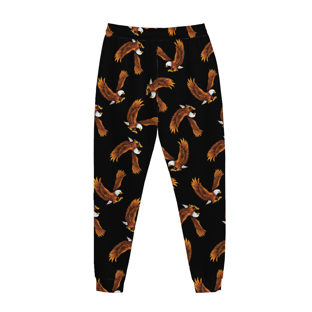 White And Brown Eagle Pattern Print Jogger Pants