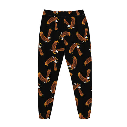 White And Brown Eagle Pattern Print Jogger Pants