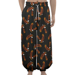 White And Brown Eagle Pattern Print Lantern Pants