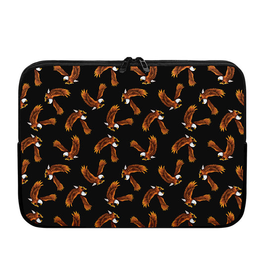 White And Brown Eagle Pattern Print Laptop Sleeve