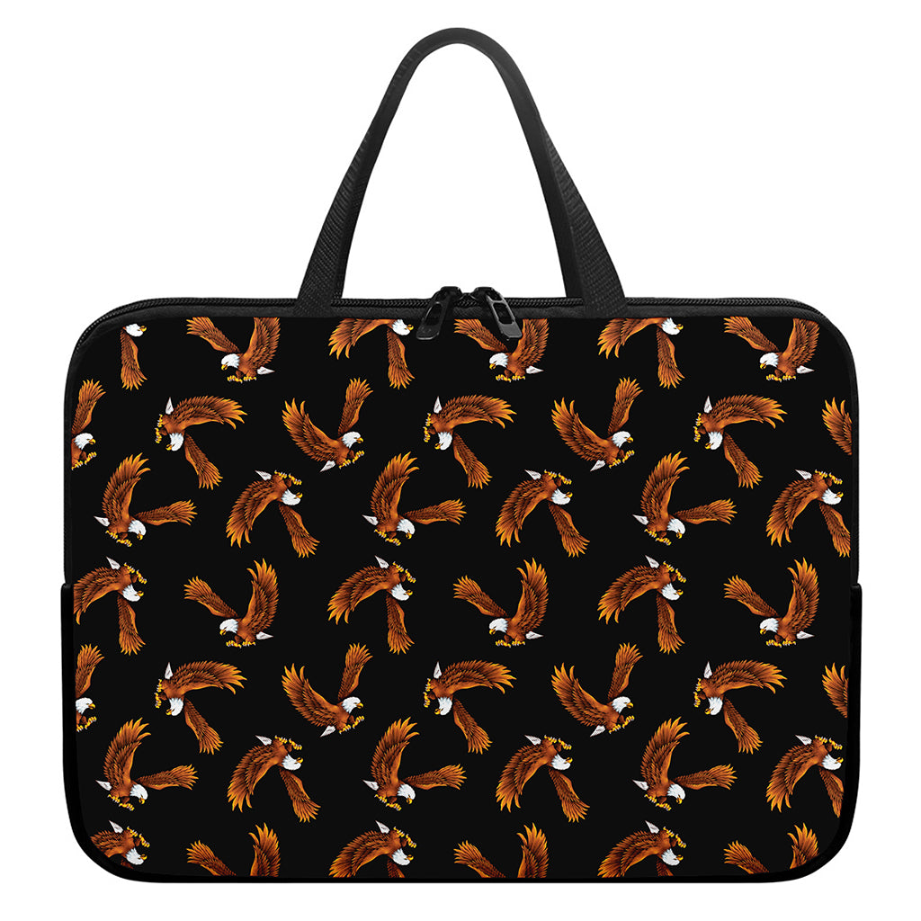 White And Brown Eagle Pattern Print Laptop Sleeve With Handle