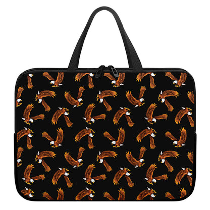 White And Brown Eagle Pattern Print Laptop Sleeve With Handle